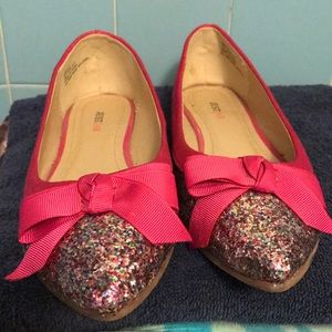 JustFab pink sparkle pointed toe flats.
